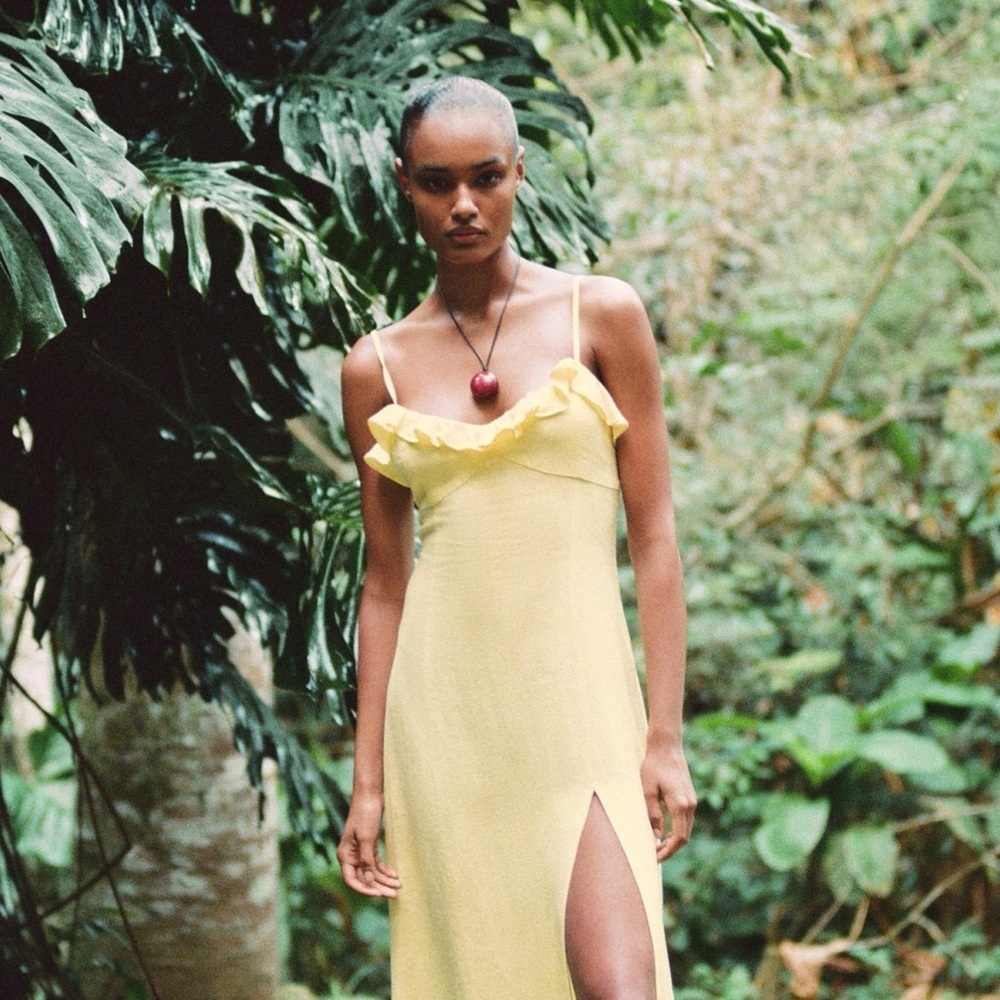 Zara Strapless Yellow Dress with Ruffle Detail